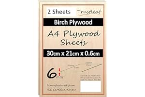 TRUSTLEAF 6mm Birch Plywood A4-300x210x 6mm - (Pack of 2) Laserable Low Fume E1 Glue Ply.