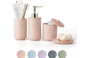VIRTUNE Set di accessori da bagno rosa corallo di alta qualità. Decorazione per il bagno rosa. Accessori per i nuovi appartamenti essenziali. Portaspazzolino rosa e dispenser di sapone.