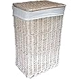 Arthur Cameron - Rectangular Wicker Laundry Basket with Lid & Removable Washable Cotton Lining - Laundry Hamper, Laundry Bin, Washing Basket with Lid (Medium, White Wash)