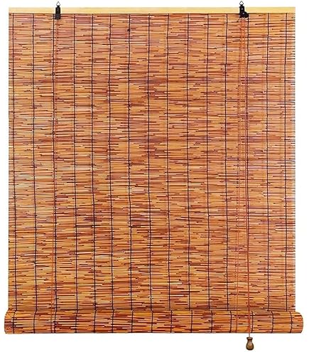 Bambusrollo Aussenbereich Natur Bambus Rollos wetterfest 50 70 80 90 110 120 160 cm Raffrollo Sichtschutz Sonnenschutz, Outdoor Schilf Vorhang für Garten, Fenster, Balkon und Terrasse