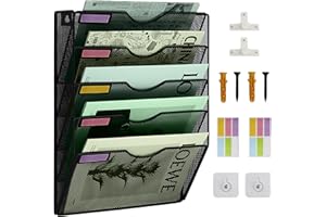 IOUGDSEC Wiszący uchwyt na dokumenty ścienne, siatka A4, wiszący uchwyt na dokumenty, czasopisma, organizer na czasopisma, stojak do przechowywania, tacki na listy, organizer na dokumenty (5 poziomów)