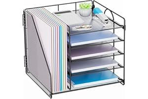 Restorgan Schreibtisch Organizer mit Aktenhalter, 5-stöckiges Papier Briefkasten Organizer, Desktop Organizer und Aufbewahrung, Mesh Schreibtisch Organizer und Zubehör für Bürobedarf zu Hause(Schwarz)