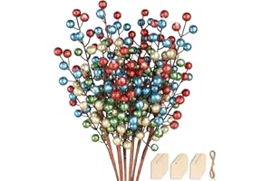 ‎N&T NIETING N&T NIETING Pack of 6 Berries Christmas Decoration, 38 cm Artificial Berries Decoration, Artificial Holly Berry Branches for Christmas Tree Decoration Crafts Wedding Holidays Winter Decoration