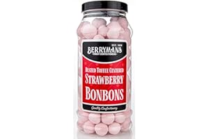 Original Dusted Toffee Centered Strawberry BonBons Retro Sweets Gift Jar By Berrymans Sweet Shop (Bon Bons) - Classic Sweets, Traditional Taste.