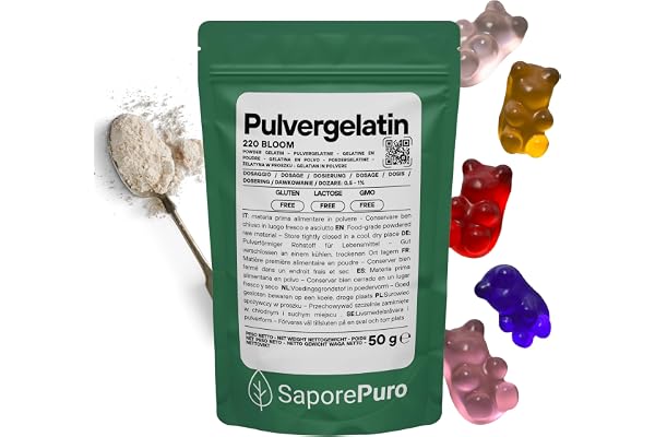 SaporePuro Gelatinpulver Livsmedelskvalitet 50 g – Gelbildande Medel av Animaliskt Ursprungs – 220 Bloom