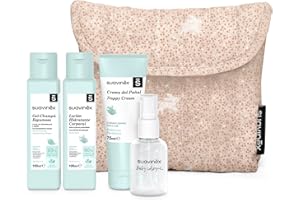 Suavinex, Neceser para Bebés de Tela, Set Regalo Bebé Recién Nacido con Cosmética: Gel Champú 100 ml + Loción Hidratante 100 
