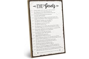 ‎ARTFAVES ARTFAVES® Holzschild mit Spruch - Ehegesetz | Shabby Chic Vintage Schild | Deko Geschenk zum Thema Hochzeit, Valentinstag, Kennenlerntag, Verlobung | Größe: 19 x 28 cm