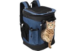 Kritter Planet Cat Carrier Backpack, Foldable Pet Carrier Backpack for Cats and Dogs, Breathable with Front Window-Pockets, Removable Inner Pet Mat, Puppy Carrier Bag for Hiking Cycling Camping, Navy