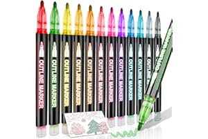 ‎SWIHORAB Glitzerstifte Outline Stifte, 12 Magische Stifte Double Line Metallic Outline Zauberstifte Bastel Stifte Marker für Basteln mädchen, Kleinigkeiten für Adventskalender Metallic Zauberstift