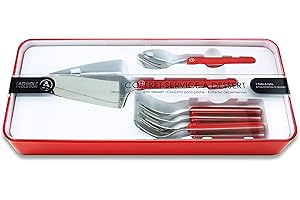 LAGUIOLE EVOLUTION Laguiole Évolution - Coffret service à dessert 7 pièces - Coffret cadeau - Fourchettes à dessert et pelle à tarte en acier inoxydable et ABS Acidulé rouge