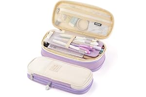 PROMISE FLOURISH Astuccio per matite, penne, cancelleria, cosmetici, cancelleria da ufficio, pieghevole, grande capacità, per ragazze, ragazzi, studenti, adulti (viola)