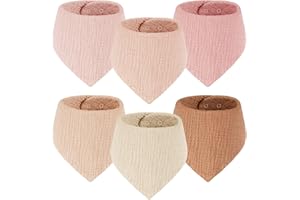 Yukkidds Lätzchen Baby Dreieckstuch 100% Baumwolle Musselin Halstuch für Neugeborene Junge und Mädchen Saugfähig und Verstellbare Halstücher Baby 6 Stück Rosa&Khaki