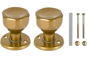 ADGO Gałka Obrotowa Dwustronna do Drzwi Furtki Bramy Balkonu Tarasu, Stalowa Pomalowana Lakierem Proszkowym, Dwie Gałki Lewa i Prawa Śruby Montażowe w Zestawie, Średnica Gałki 45 mm, Złoty, 1 sztuka