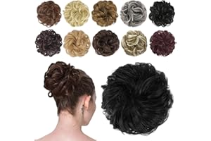 FESHFEN Chignon Postiche Cheveux Extensions Bouclés Ondulés Naturel Synthétique Chouchou Postiche de Cheval Faux Chignon Elastique pour Femme, Noir Foncé