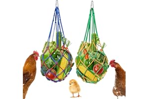 GEICHAN Hens Cabbage Feeder,Hanging Fruit Veggies Skewers Vegetable String Bag with Hook,Feeder Toys for Chickens Duck Large Birds Goose 2pcs