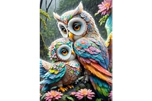 DPHERO Colorful Owl Diamond Painting Kits for Adults,5D Flowers Diamond Art Kits for Beginners,Round Full Drill Fantasy Diamond Painting Art,DIY Painting by Numbers Diamond Art Painting 12x16 inch