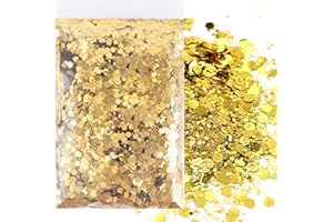 RUOXIXI 50g Gold Farben Glitzerpulver Set,Gemischte Grobe Feine FlockenCraft Glitzerpuder für Harz Nagelkunst Haare Gesicht Karten Festival Party Dekoration Masquerade,Vier Größen (0,2 mm,1 mm,2 mm,3 mm)