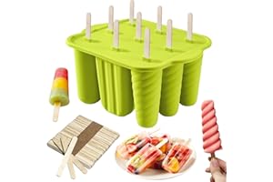 YINGBIAO 9 Cavity Popsicle Mould with 50pcs Wooden Sticks, Silicone Ice Lolly Moulds, Ice Pop Moulds Homemade Popsicle Ice Pop Maker BPA Free Ice Cream Moulds for Kids Summer DIY Home Kitchen Tools (Green)