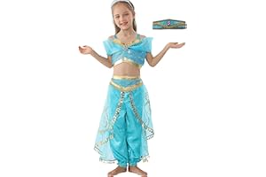 Lito Angels Disfraz de Princesa Jazmín para Niña con Capa y Diadema Vestido de Jazmin de Halloween Fiesta de Cumpleaños Carnaval