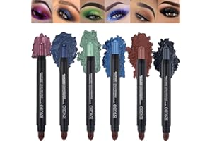 BEKOEEN Set de 6 bâtons d'ombres à paupières colorés à double extrémité avec pinceaux Crayons d'ombres à paupières à double extrémité, couleurs vives, longue durée et résistants à l'eau