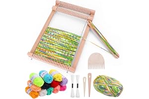 Homgaty Wooden Weaving Loom Kit 24x28cm, Complete Craft Set with 23 Weaving Tools, Loom Frame, Comb, Beams, Shuttles, Hooks & 15 Thread Balls, Beginner Weaving Loom Kit for Crochet Enthusiasts