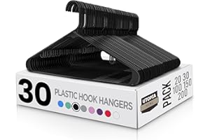 Utopia Home 30-Pack Premium Plastic Clothes Hangers with Built-In Hooks – Durable Heavy-Duty Slim Space-Saving Black Hanger Set for Shirts, Coats, Blouses, Skirts