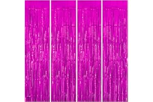 FLETORIN 4 Pezzi Tenda Compleanno, Tenda Sfondo Rosa Rossa, Addobbi Metalliche a Frange, Decorazioni Festa Allestimento, Sfondo Fotografico Compleanno, Frangia Tende Festa Sfondo