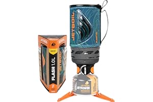 Jetboil Flash 1.0L Portable Fast Boil Stove for Camping and Backpacking with 1-Step Auto Ignition, New for 2025, Propane/Isobutane Burner with Cooking Cup, Ocean Topo