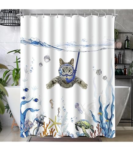 Lustiger Tier-Schatten Duschvorhang – Nilpferd-Motiv, Wasserdicht, 240x200 Cm, Inkl. 12 Haken