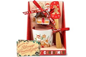 Cia&Co Set Taza Navideña Casita 380 ml + Espátula Repostera y Molde para Galletas · Caja Regalo Festiva + Tarjeta Personalizable Idea Amigo Invisible y Detalles de Navidad