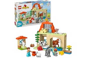 LEGO DUPLO Town Tierpflege auf dem Bauernhof - Spielzeug für Kinder - Montessori Spielzeug -Bauernhof mit Tierfiguren - Pferd, Kuh und Huhn - Lernspielzeug für Mädchen und Jungen ab 2 Jahren - 10416