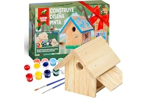 Mice&Co Caseta para Pájaros DIY - Casa para Pájaros de Madera para Pintar, Kit Montaje con Pinturas, Casa Aves Pintar Exterior | Casita Bricolaje Manualidades para Jardín, Refugio para Aves Ecológico
