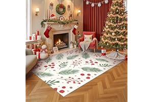 ‎TOSPASS Weihnachtsteppiche für Wohnzimmer, 120x160 cm Rutschfester Teppich, Maschinenwaschbar Weihnachtsmann Schneemann Großer Teppich für Wohnzimmer, Schlafzimmer, Bauernhaus, Esszimmer, Kinderspielzimmer