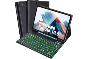 SOPPY Backlit Keyboard Case for Samsung Galaxy Tab A8 10.5 inch, UK Layout, Built-in S Pen Holder, Slim Cover with Detachable Keyboard for Samsung Tab A8 10.5" 2022 (SM-X200/ X205 /X207), Black