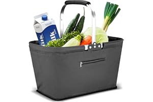 Yeabett 30L Faltbar Einkaufskorb, Picknickkorb Tragekorb Groß Familie Einkaufstasche Praktischer Einkaufen Korb mit Gepolsterten Griffen für Reisen, Picknick, Einkaufen, Geschenke(Grau)