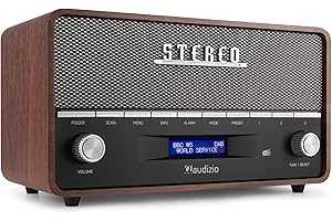 Audizio Corno - Retro Radio, DAB Plus Radio Bluetooth, Alarmfunktion, Wecker, Retro, FM, Batterie- und Netzbetrieb, 20 Sender speichern, LCD-Display, AUX, Vintage - Grau
