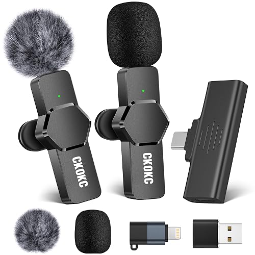 CKOKC Wireless Lavalier Microphone for iPhone - Android Computer, Mini Microphone with Clips & Holders for Live Streaming, Video Recording, Interviews, YouTube, TikTok, Vlog