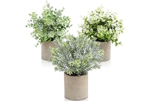 Zalava Plantas Artificiales, 3 Plantas Falsas Decorativas, Imitación de Eucalipto, Romero, en Maceta Gris para Mesa, Escritorio, Estantería, Hogar, Oficina, Baño, Cocina, Interior y Exterior