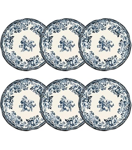 NOVASTYL Lot 6 Assiettes Creuses Florali 20,5 Cm – Grès Décor Noir Floral Rétro Élégant