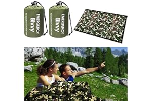 HONYAO Bolsa de Dormir de Supervivencia, Bolsa de Dormir de Emergencia, Bivvy de Supervivencia Ligero Camping al Aire Libre Senderismo, Camuflaje, 2 Pieces