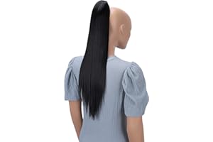 ‎CAISHA CAISHA 60cm Glatt Pferdeschwanz Mit Butterflyklammer Haarteil Zopf Hitzebeständig Haarverlängerung Schwarzbraun H603