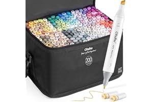 Ohuhu Marqueurs permanent à Double pointes 200 couleurs Surligneurs avec étui de transport pour le dessin Esquisse Coloriage pour adultes Soulignement et surlignement (200 Couleurs)