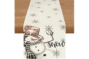 YCOLL Weihnachtsdeko Tisch Tischläufer Weihnachten Schneemann Winter Wasserabweisend Tischläufer Modern Weihnachtstischläufer für Drinnen und Draußen Party Küche Esstisch Dekoration