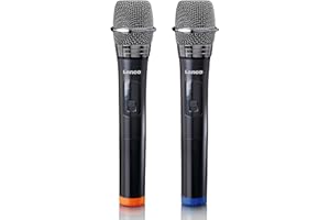 Lenco MCW-020 zestaw mikrofonów bezprzewodowych – mikrofon radiowy z odbiornikiem – wtyczka 6,5 mm – wbudowany akumulator 2000 nAH – zasięg do 15 m – 863,5 MHz – czarny MCW-020BK