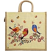 Sangra Multicolor Jute bag for Women and Men Lunch Bag with Zip and Handle (Flower Blue)