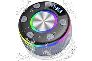 PRSCFUM Enceinte Bluetooth Douche, Enceinte Bluetooth 5.3 Portable sans Fil Etanche IP7, avec Ventouse pour La Salle De Bain, Lumière LED, 360° Stéréo, Haut-Parleur pour Soirées Plage, Voyage, Douche, Gris