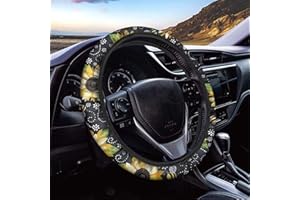 Dolyues Black Car Steering Wheel Cover for Women Adult Girls Cute, Auto Steering Wheel Cover, Plumeria Cute Striped Bee Design Elastic Cars Accessories Automotive Steering Wheel Decor