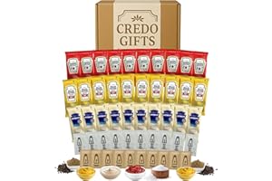 CREDO GIFTS Condiment Sauce Sachets Hamper x 50 – Mayonnaise, Ketchup, Mustard Dips, Salt & Pepper Packs, Mini Condiments, Mixed Sauce Sachets, Travel Size For On The Go, Airbnb, Travel and Camping Gift