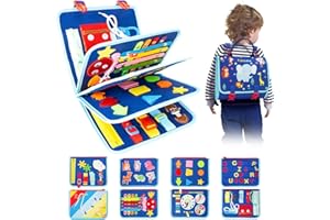 Funsland Busy Board Juguetes Montessori 2 3 4 5 Años, Tablero Sensoriales Juegos Educativos Niños, Juguetes Educativos para Aprender a Vestir y Habilidades Motoras Finas, Regalo para Niños, Azul