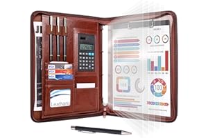 Leathario Portfolio, skórzany segregator A4, 4-pierścieniowy rękaw na tablet 11 cali, organizer na dokumenty konferencyjne, z zamkiem błyskawicznym, dla mężczyzn i kobiet